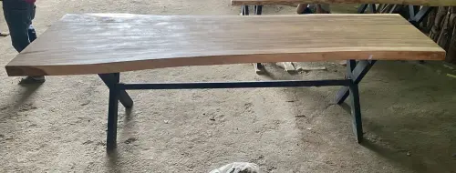 Product image of the product “Natural wood table suar with metal legs X-style, 304cm length, 115cm width, 83.5cm height. Table top 7cm thickness ”